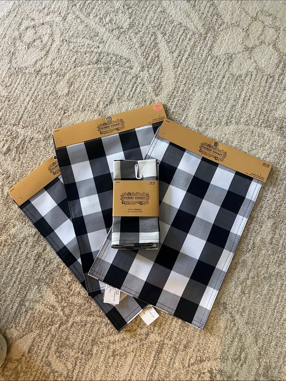 Robert Stanley Buffalo Check Table Napkins/ placemats- Black & White